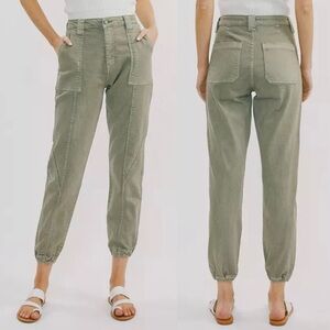 Olive green Kancan mid rise elastic banded boho bohemian casual barrel jeans